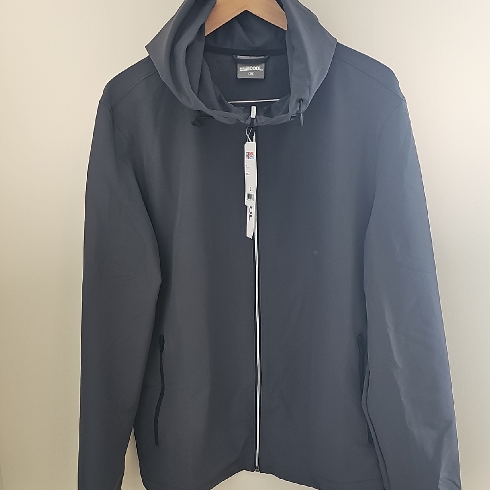 32 Degree Heat/cool Men's Gray Hooded Windbreaker. NWT. Size Large. Zipper